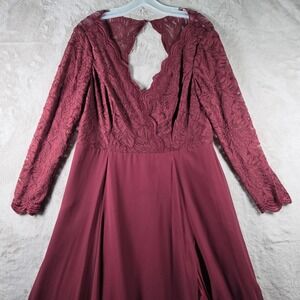 DB Studio Lace Gown Womens 14 Burgundy Long Sleeve VNeck Keyhole Back Maxi Dress
